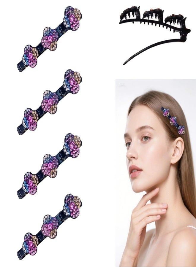 Jimmidy Sparkling Crystal Braided Hair Clips, Woven Hair Clips, New 2025 Women Styling Hair Clip, Women Flower Hair Accessories 4-Pack (rainbow colors) - Image 1